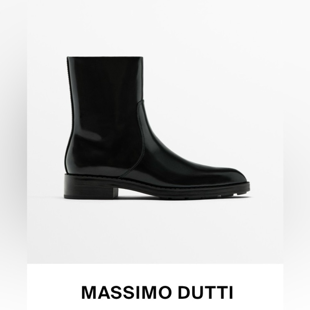 Massimo Dutti Flat Leather Ankle Boots In Black size 7.5 (38 eur)